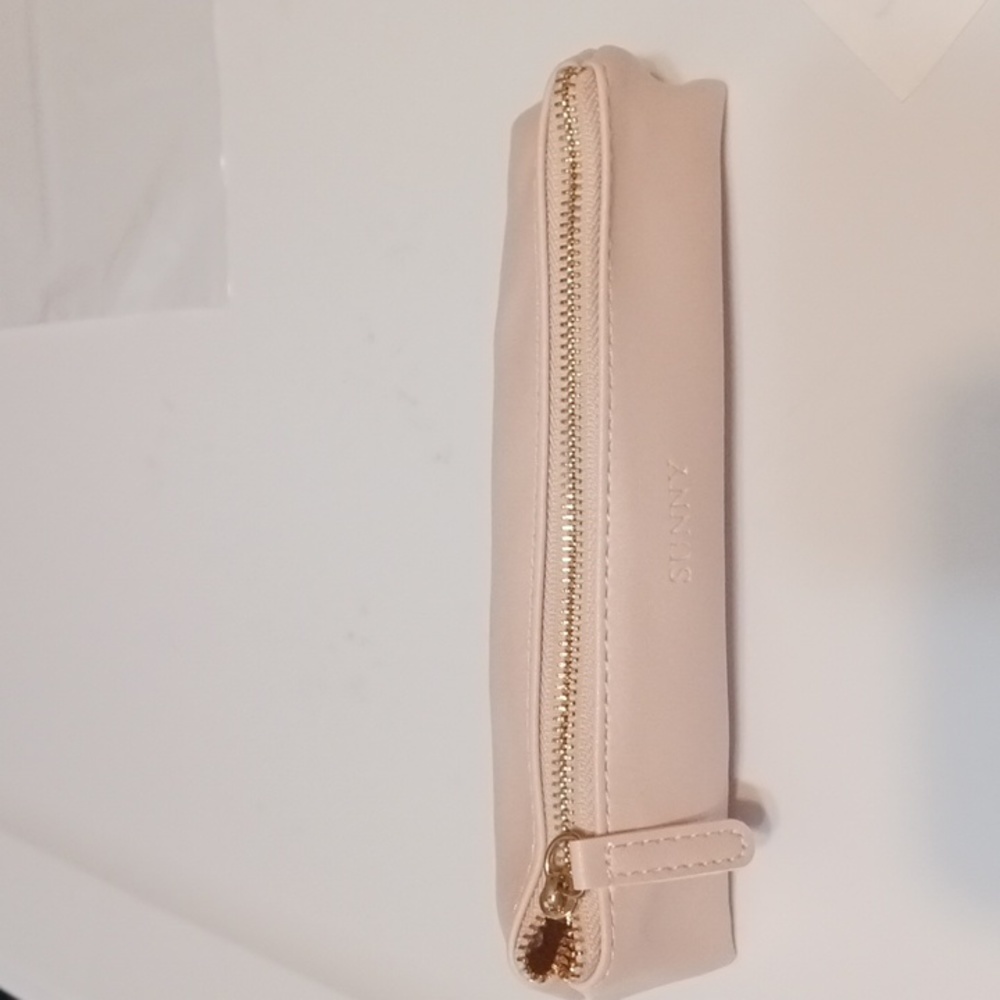 PU LeatherSmall Slim Cosmetic Pouch Storage Waterproof Zipper Pouch Pale Pink